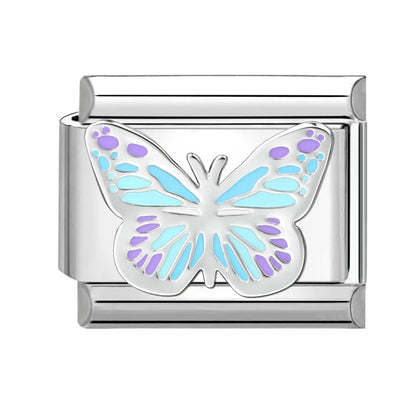 Fashion Drip Glaze Blue Eyes Colorful Butterfly Italian Charm Links Fit 9mm Stainless Steel Bracelet Jewelry DIY Making Beads