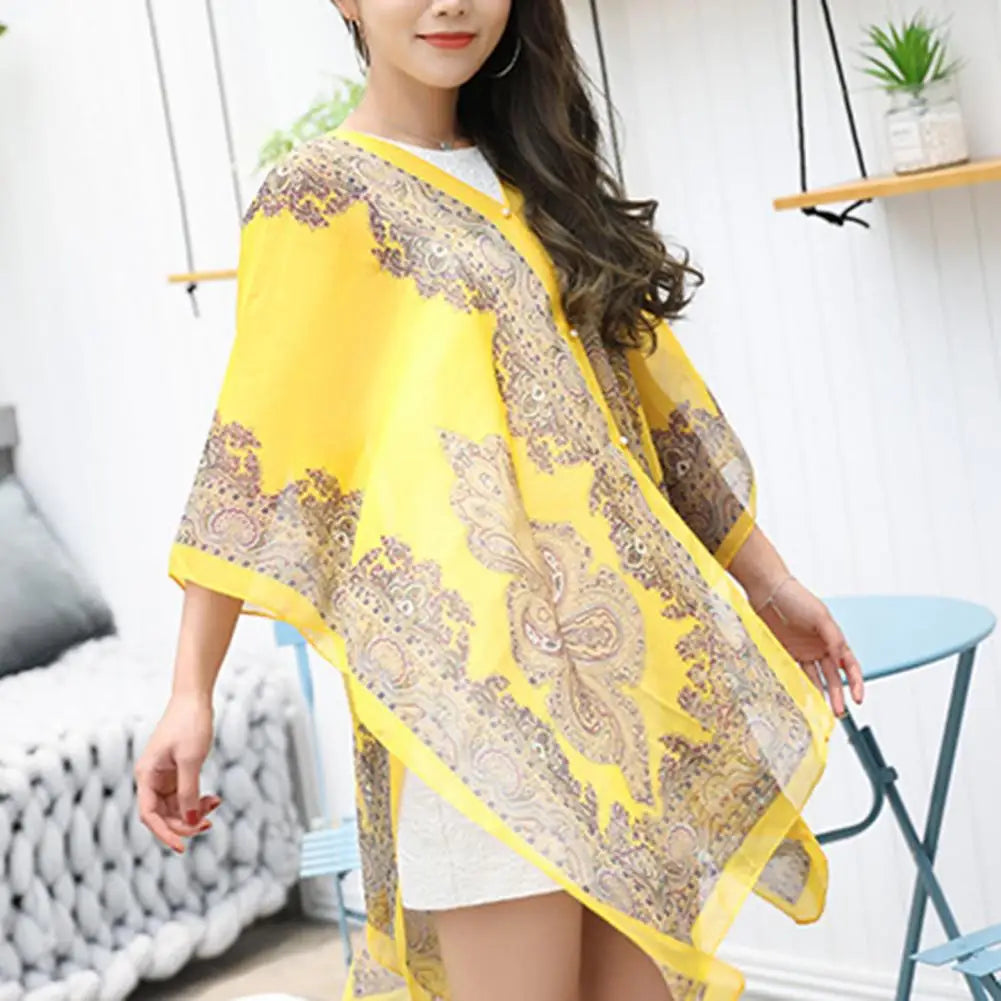 Women Shawl Cashew Print Beads Ladies Loose-fitting Sexy Cover Up for Vacation Woman Scarf Ladies Shawl