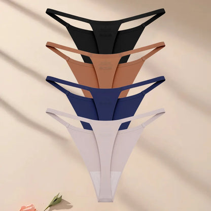 4PcsSet Seamless Ultra-thin Underwear Women Sexy Thin Belt Panties Female High Stretch Thongs Girls Breathable G-String Lingerie