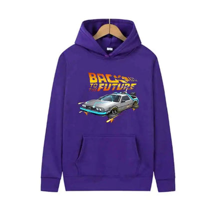 Back To The Future Retro DeLorean Car Print Hoodie Long Sleeve Tops Men Casual Streetwear Pullover Spring Autumn Unisex Clothing