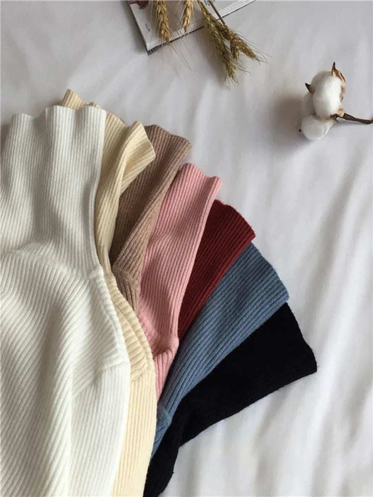 2026 Autumn Winter Sweater Women Knitted Ribbed Pullover Sweater Long Sleeve Turtleneck Slim Jumper Soft Warm Pull Femme