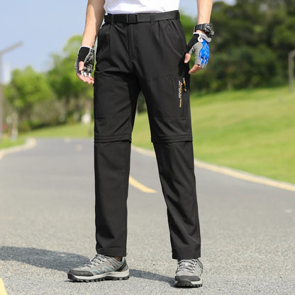 Men's 2 in 1 Convertible Hiking Pant Quick Dry Elastic Outdoor Running Cargo Trouser Summer Waterproof Fishing Camping Plus Size