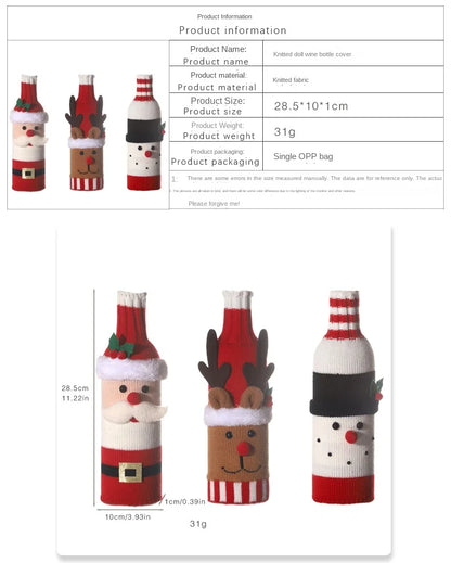 2024 Christmas Knitted Wool Red Wine Bottle Cover Ornament Table Dress Up Home Christmas Decor Hotel Restaurant Festivals Decor
