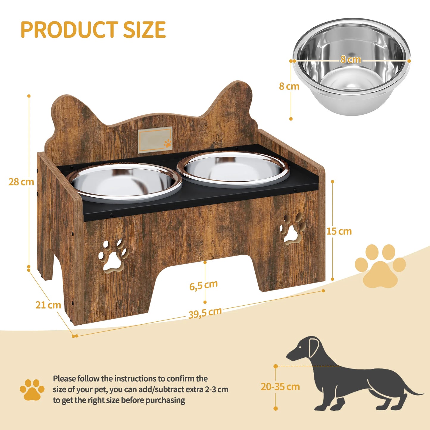 Raised Dog Bowl, Includes Two Stainless Steel Bowls with Splash-proof, Squeaky-Free Design, Suitable for Small and Medium Dogs