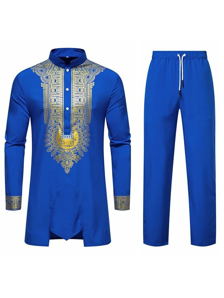 Muslim Robe Trousers The Traditional Dress of Arab Men 3D Pattern Printing Black White Yellow Navy Blue Long-Sleeved