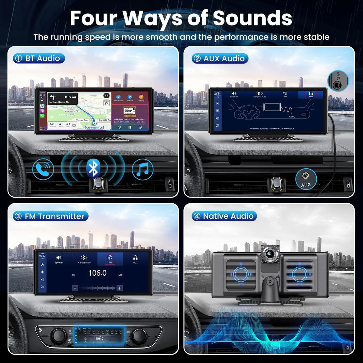 7/10.26" Wireless Carplay Screen for Car,5G Wifi Dash Cam 4K Car DVR,Android Auto Dual Lens GPS Navigation Video Recorder,FM AUX