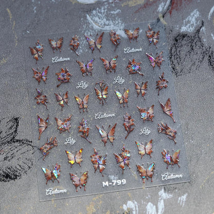 Jelly Butterfly 5D Nail Art Sticker Rhinestone Crystal Charming Shiny Insect Animals DIY Self Adhesive Decoration Manicure Decal