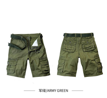 2026 Summer Men's Cotton Cargo Shorts Multi-Pocket Casual Short Pants Male Hiking Loose Solid Jogging Shorts No Belt Plus Size