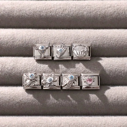 Wholeasle Shiny Zircon Shell Love Heart Devil Eyes Italian Charm Links Fit 9mm Stainless Steel Bracelet Women Jewelry DIY Making