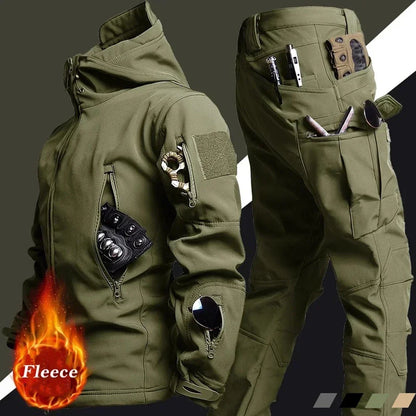 New Men's Winter Jacket Tactical  Sets Fleeced Sharkskin Windproof Waterproof Padding Suits Paintball Uniform Pockets Camo