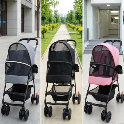 Pet Stroller with Cup Holder Collapsible Pet Stroller with Storage Basket Compact Portable for Small Dogs, Outdoor Walks, Travel