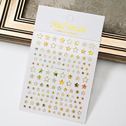 Black White Star 3D Nail Art Sticker Y2K Pentagram Self-Adhesive Decals Laser Shiny Glitters Starlight Manicure Ornaments Slider