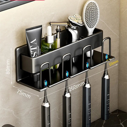 Wall Mounted Toothbrush Holder Aluminium Alloy Toothpaste Rack Bathroom Household Space Saving No Punching Bathroom Accessories