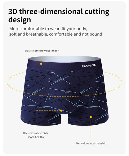 4pcs Men's Underwear, Comfortable, Soft and Fashionable Daily Line Print Intimate Boxer Briefs, Sporty and Breathable Boxers