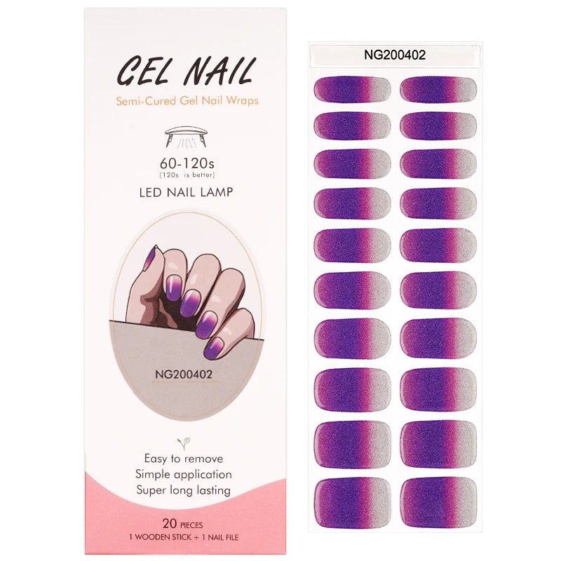 16/18/20Tips Semi-Cured Gel Nail Strips Adhesive Full Cover Stickers for Nails UV Lamp Need Press On Nails Fashion Manicure