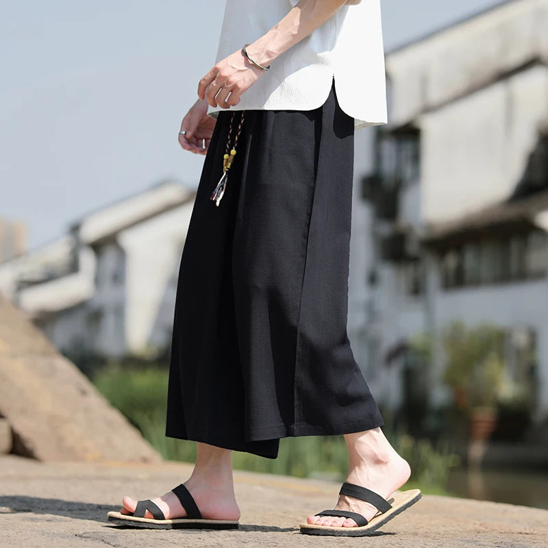 Men Loose Fit Shorts Summer Breathable Casual Pants Wide Leg Linen Cotton Plus Size5XL Comfortable Outdoor Harajuku Trousers Men