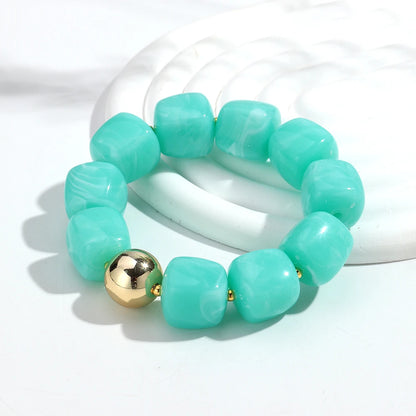 Acrylic Square Beads Elastic Bracelets for Women Boho Irregular Stone Shape Beaded Handmade Bracelet Bangle Retro Jewelry Gifts
