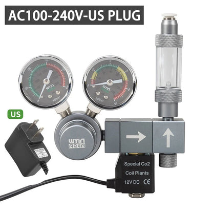 Aquarium CO2 Regulator Dual Meter Solenoid Valve Quick Plug Foam Recorder Control System Fish Tank CO2 Pressure Reducing Valve