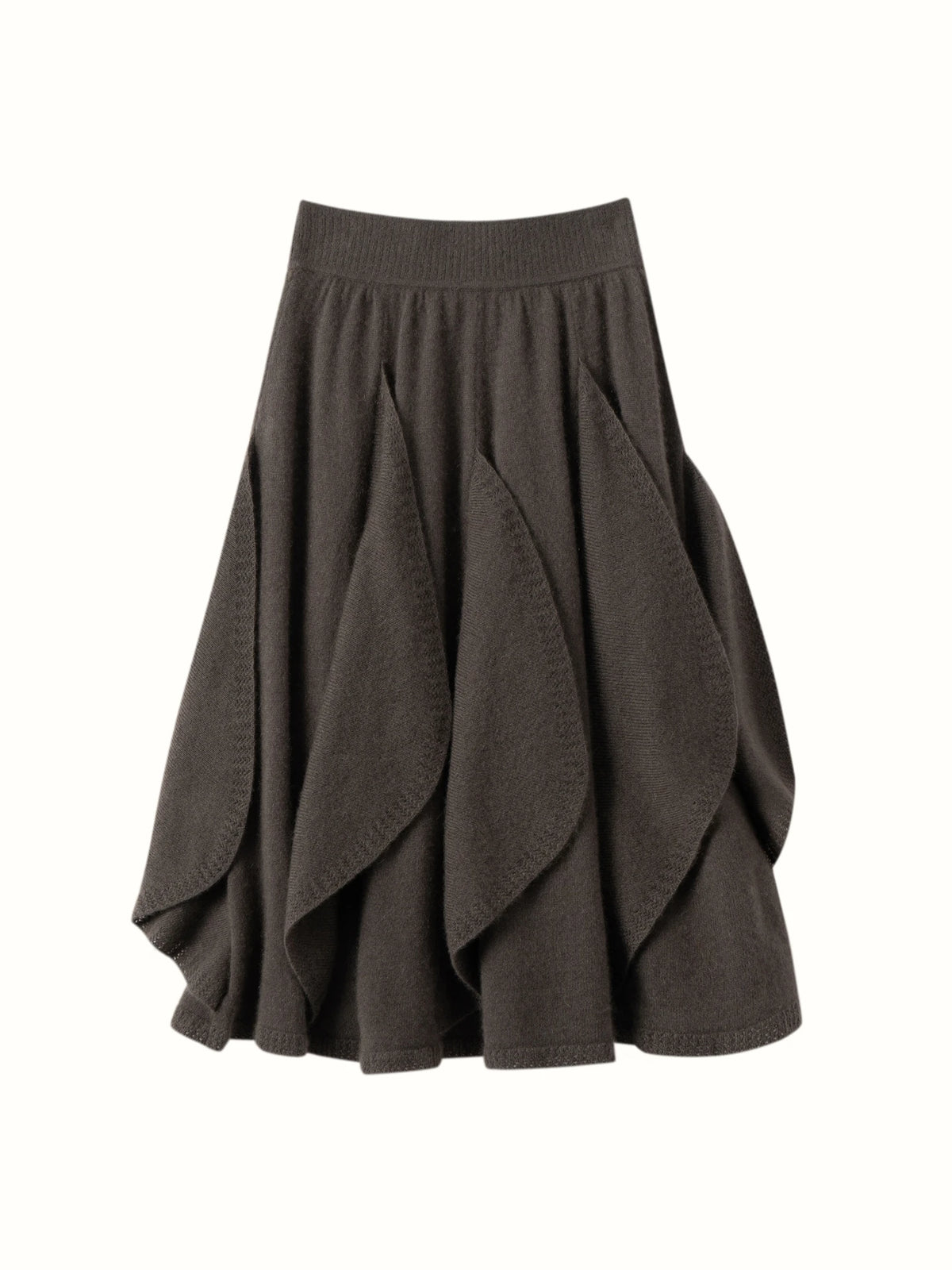 French 100% Pure Cashmere Skirt Ruffle Irregular A-line Soild Midi Sirt Autumn Winter Women Elegant Pleated  Knit Dress Fashion