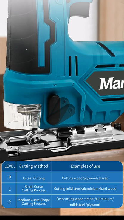 Mamidw Cordless Jigsaw Electric Curve Saw 3000RPM No-Load Speed, 20mm Stroke Length, 45° Tilting Function, Ergonomic Handle, Powered Precision Saw for Wood, Metal, Plastic Cutting, DIY & Professional Use (Tool Only) Compatib