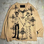 Autumn and winter new dark retro knitted jacquard sweater American street hip-hop trend V-neck loose top Y2k clothing
