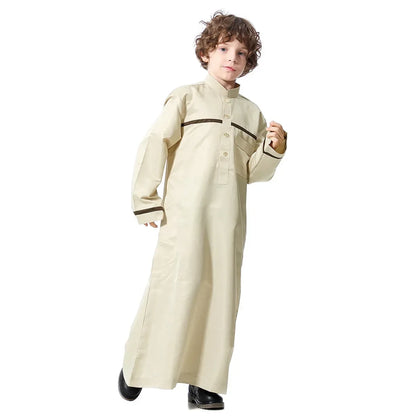 Muslim Saudi Arab Boys Robe Kids Abaya Kaftan Prayer Islam Ramadan Clothing Long Sleeve Thobe Middle East Teenage Dress Dubai
