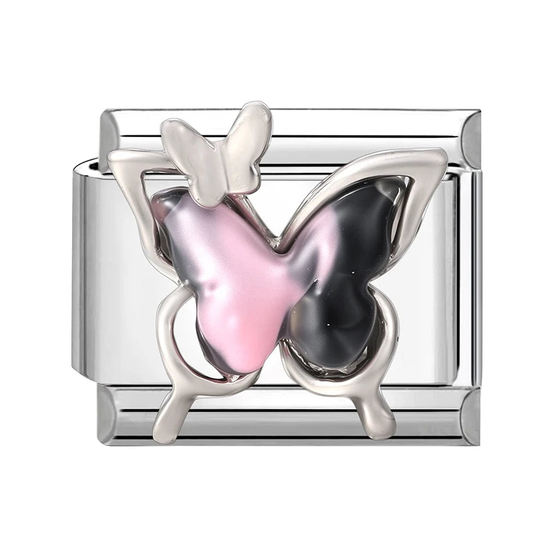 Zircon Pearl Heart Bow Candy Flower Butterfly Italian Charm Links Fit 9mm Stainless Steel Bracelet Personalized DIY Making Gifts
