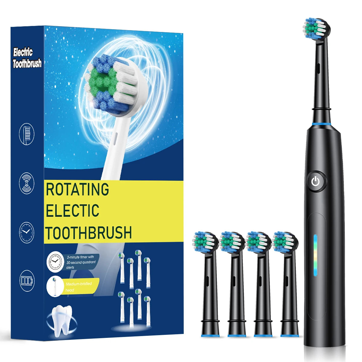 Electric Toothbrush Rechargeable Deep Clean Whitening Teeth for Adult Toothbrush Rotation Toothbrush with 4/8 Replacement Heads