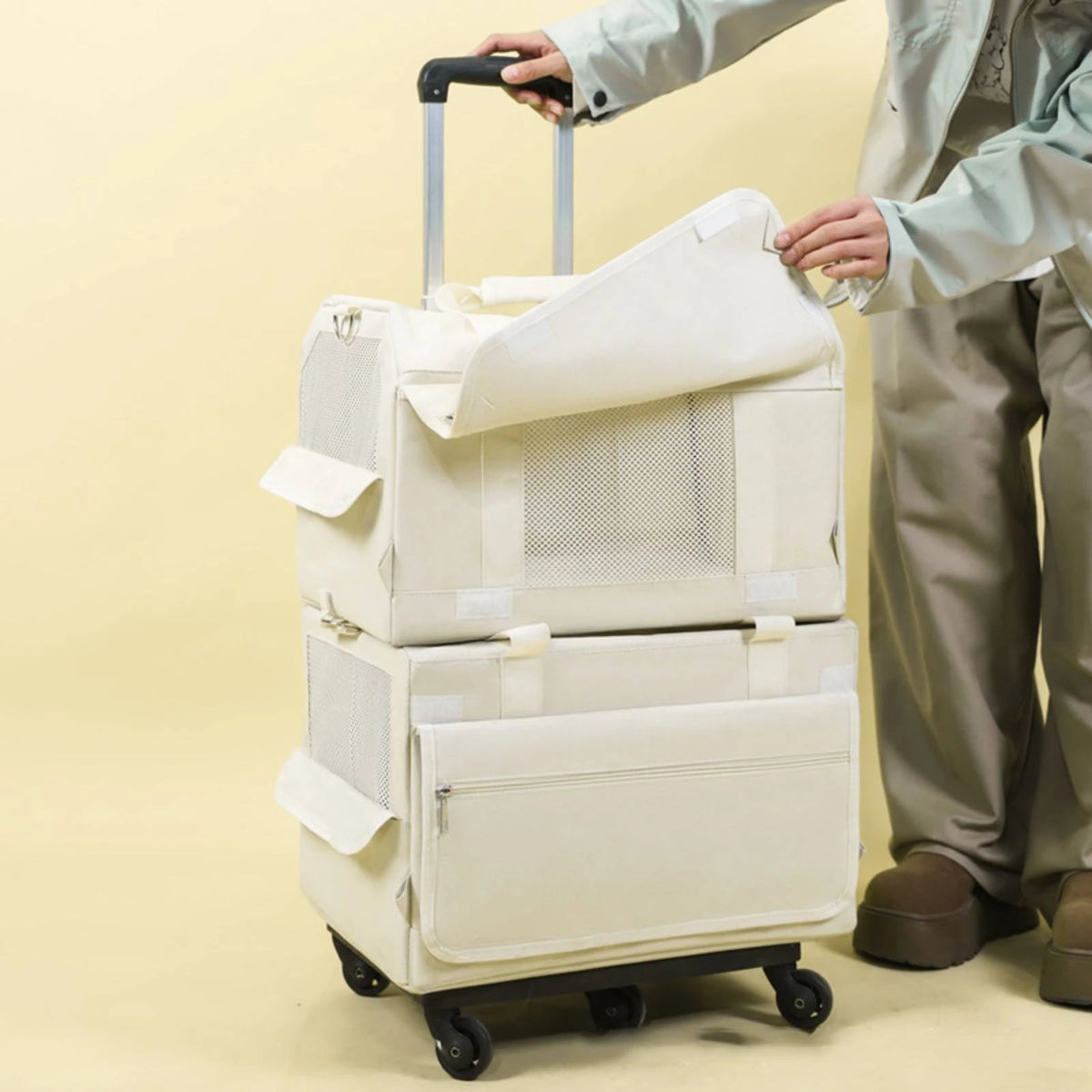Pet Carrier with Telescopic Handle Foldable Pet Carrier Trolley Travel Bag Portable Long-Lasting for Cats, Outings