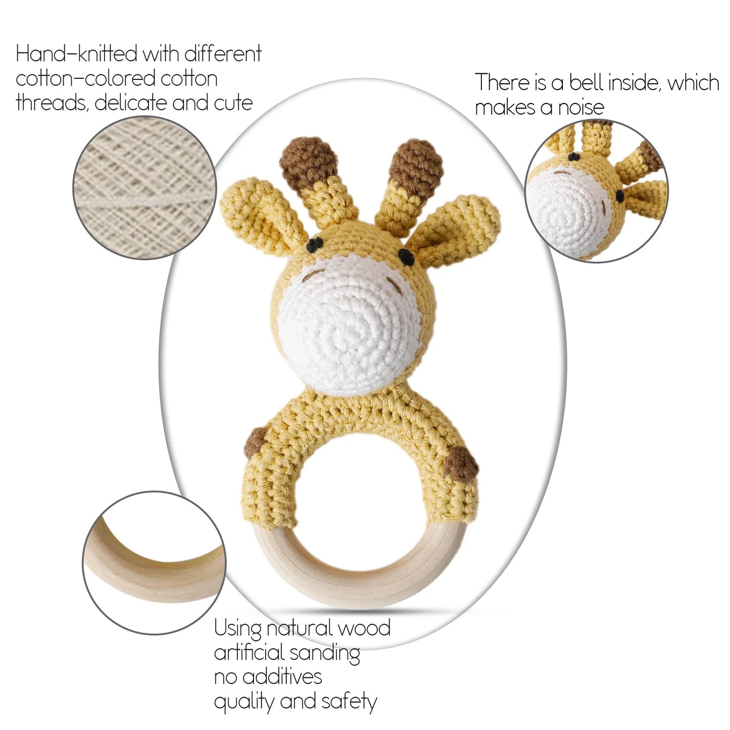 Baby Rattles Crochet Bunny Rattle Toy Wood Ring Baby Teether Rodent Baby Gym Mobile Rattles Newborn Educational Toys Gifts 1pc