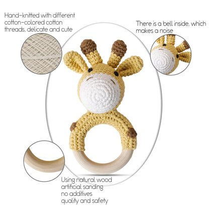 Baby Rattles Crochet Bunny Rattle Toy Wood Ring Baby Teether Rodent Baby Gym Mobile Rattles Newborn Educational Toys Gifts 1pc