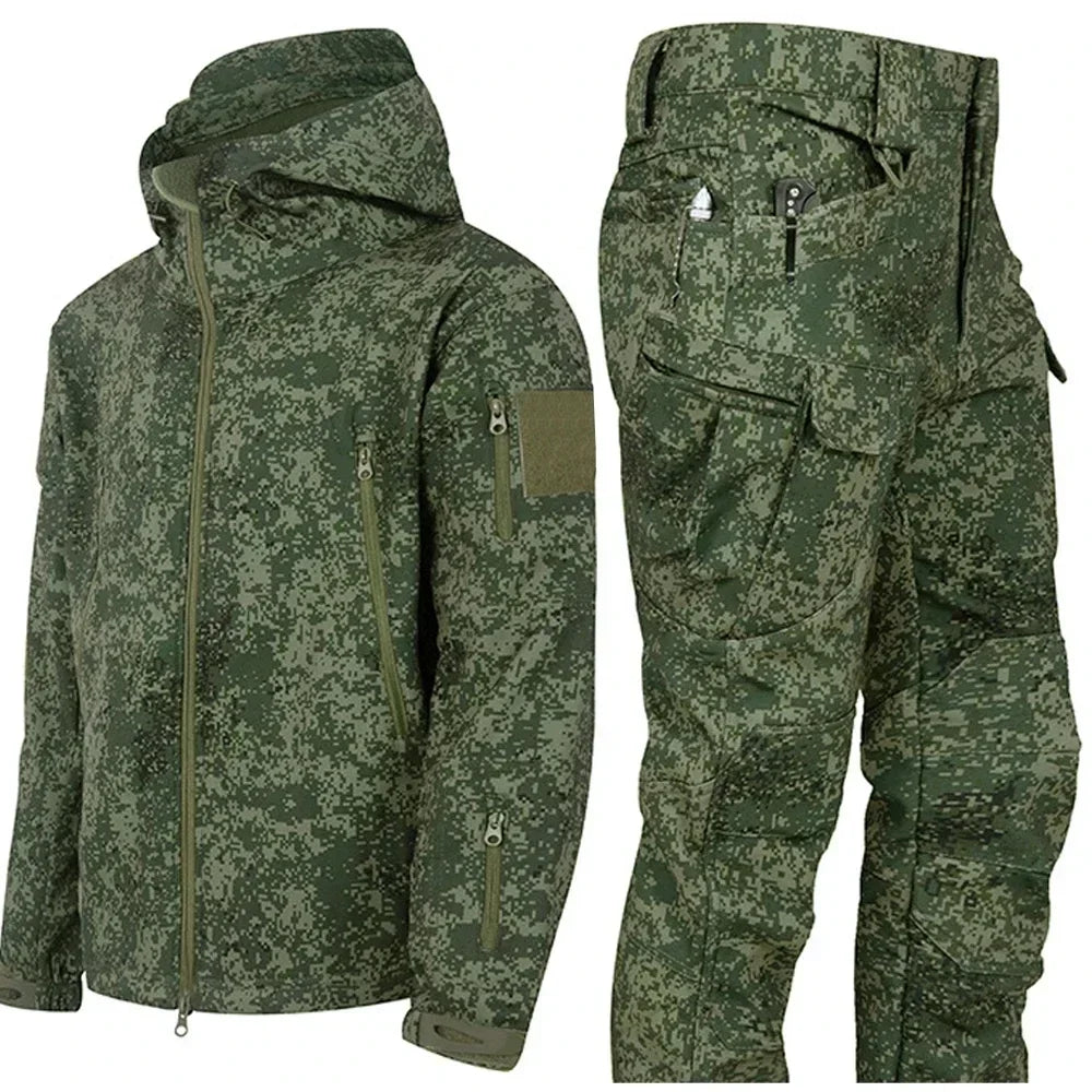 New Men's Winter Jacket Tactical  Sets Fleeced Sharkskin Windproof Waterproof Padding Suits Paintball Uniform Pockets Camo