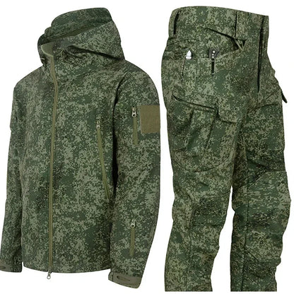 New Men's Winter Jacket Tactical  Sets Fleeced Sharkskin Windproof Waterproof Padding Suits Paintball Uniform Pockets Camo