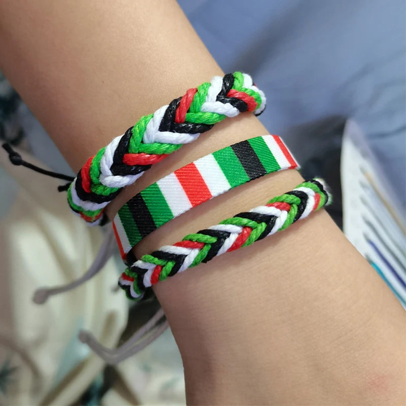 Geometric Polka Dot Palestine Bracelet for Men Women Hand Multicolor Weave Arabic Style Gaza Flag Jewelry Accessories