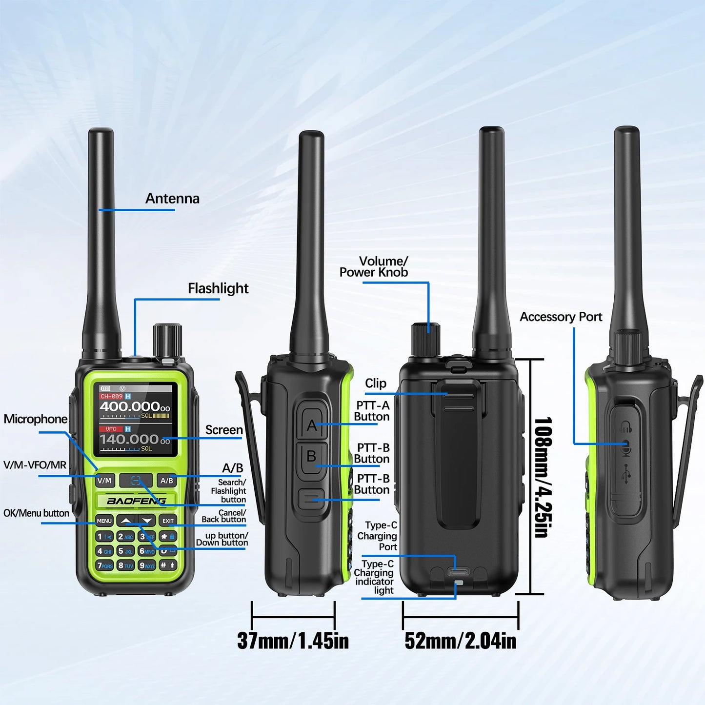 Baofeng UV-5R Mini Walkie Talkie Bluetooth Programming APP Long Range 999 Channels Radio With Protective Case Tactical Antenna