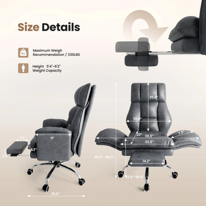 Pet Friendly Ergonomic Office Chair with Armrests, Cat Side Seat 360° Swivel Reclining Desk Chair for Cat Owners Furry Companion Work Chair with Footrest