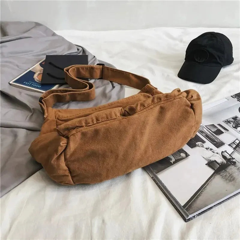 Classic Vintage Canvas Shoulder Bag Women Solid Soft Travel Women Crossbody Bag Large Capacity Fashion Handbag Tote Bag Women