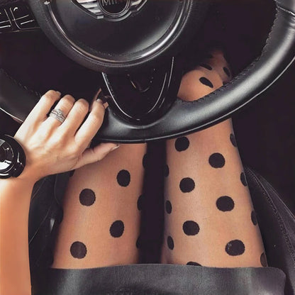 1 Piece Women'S Large Polka Dot Pantyhose Thin Black Silk Anti-Hook Silk Sexy Large Polka Dot Pantyhose