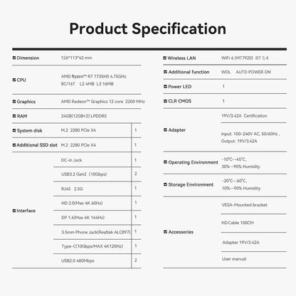 Beelink SER5 Max AMD Ryzen7 7735HS SER3 R3 3200U R5 5500U 5625U DDR4 16G RAM 500G Mini PC Support WiFi6 Type-C Desktop Computer