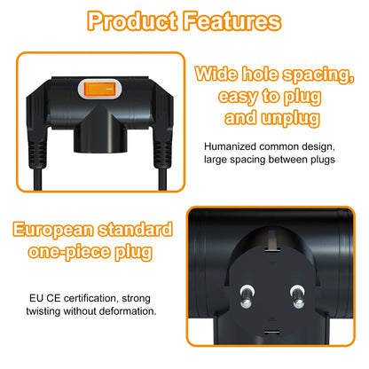 EU Converter Plug Adapter Electrical Socket With Switch German Standard 1 to 3 Way Outlets Double Plug Wall Socket Extender