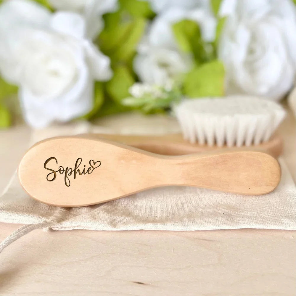 Baby Hairbrushes Engrave Infant Name Wooden Newborn Hair Brush Personalized Comb Birth/Baptism/Birthday Baby Shower Gifts