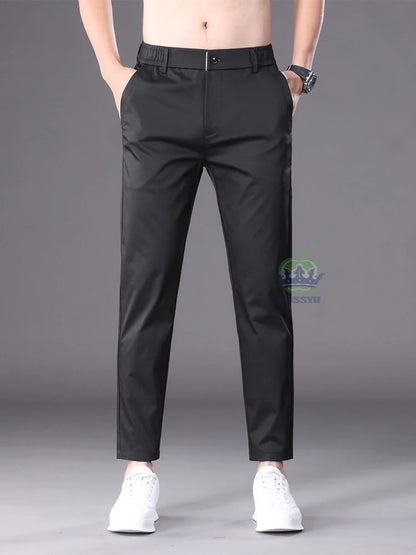 Summer High Quality Cotton Ankle Length Casual Pants Men Business Slim Elastic Waist Jogger Outdoors Korean Work Suit Trousers