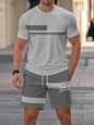 2026 Summer New Arrival Men's Casual Two-Piece Set Striped Print Short-Sleeve Shirt and Athletic Shorts Set Men's Fitness Set