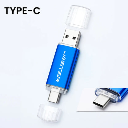 JASTER High Speed TYPE C 2in1 USB Flash Drive 64GB Metal Pen Drive Smart Phone Car TV 8GB Office Gift Memory Stick Fast Delivery