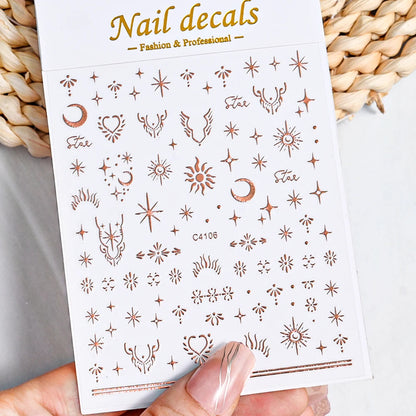 3D Metal Silver Flame Nails Stickers Gold Bronzing Stripe Lines Sliders Design Manicure French Nail Art Decoration Decal #Y2K