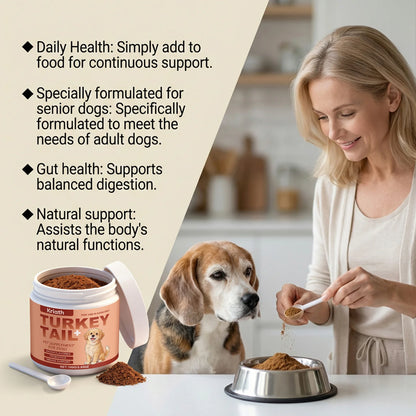 Turkey Tail Mushroom Powder for Dogs, Bacon Flavor Pet Immune Support Joint Hip Gut Health Supplement, Skin Coat Care Powder