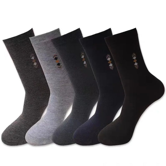 5 Pairs/Lot Men's Fashion Thickened Socks Four Seasons Leisure Breathable Deodorant Mid Tube Cotton Socks High Quality EU 38-44