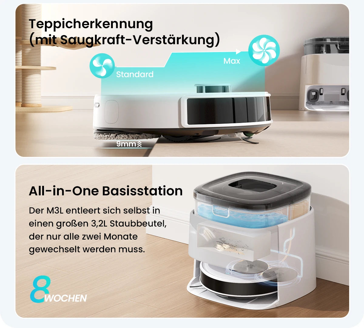 LEFANT M3L Robot dust vacuum cleaner all-in-one charging station 12000 Pa suction 220 min battery life DToF navigation Double R