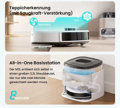 LEFANT M3L Robot dust vacuum cleaner all-in-one charging station 12000 Pa suction 220 min battery life DToF navigation Double R