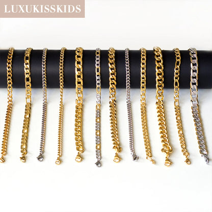 LUXUKISSKIDS Stainless Steel Couple Men/Woman Bracelets Fashion Curb Cuban Link Chains On Hand Rock Bracelet Wrist Jewelry Gifts